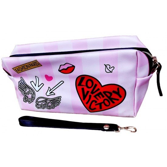 TECHNOCHITRA Heartfelt Love Zipper Pouch with Belt for College Girls, Multipurpose Stationery and Makeup Pouch