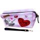 TECHNOCHITRA Heartfelt Love Zipper Pouch with Belt for College Girls, Multipurpose Stationery and Makeup Pouch