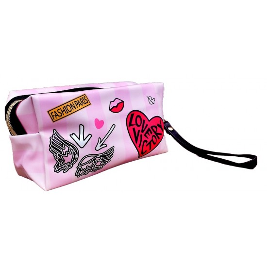 TECHNOCHITRA Heartfelt Love Zipper Pouch with Belt for College Girls, Multipurpose Stationery and Makeup Pouch