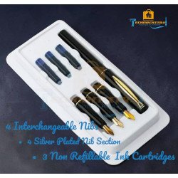 TECHNOCHITRA Calligraphy Fountain Pen Set with 4 Silver Plated Nibs & 3 Ink Cartridges-Pen for Hand Lettering, Arabic Calligraphy & Art