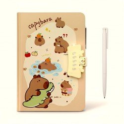 TECHNOCHITRA Beautiful Capybara Password Lock Diary with Pen | Secret Writing Notebook Journal Gift Set for Kids, Girls & Adults | Cute Stationery Diary with Lock & Pen