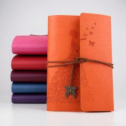 TECHNOCHITRA Vintage Aesthetic Leather Journal for Girls | A6 Ring-Bound Blank Paper Notebook | Butterfly Girl Print Diary | Best Gift for Women & Travelers