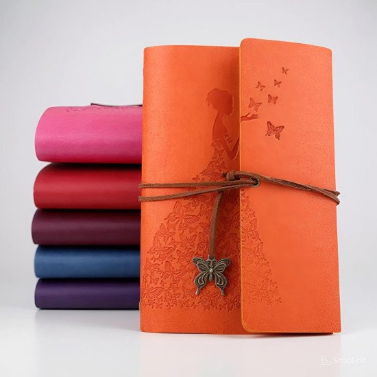 TECHNOCHITRA Vintage Aesthetic Leather Journal for Girls | A6 Ring-Bound Blank Paper Notebook | Butterfly Girl Print Diary | Best Gift for Women & Travelers TECHNOCHITRA Vintage Aesthetic Leather Journal for Girls | A6 Ring-Bound Blank Paper Notebook | Butterfly Girl Print Diary | Best Gift for Women & Travelers
