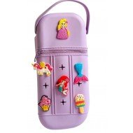 TECHNOCHITRA Silicone Cartoon Pouch for Girls | Flexible Zipper Pouch with Detachable Cute Charms | Stylish Pencil Case for School & College