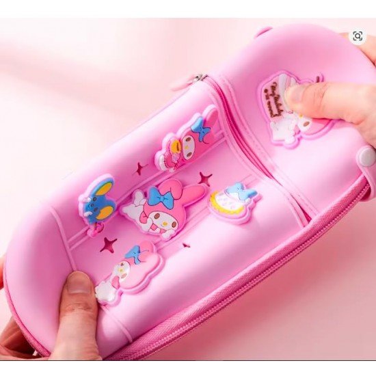 TECHNOCHITRA Silicone Cartoon Pouch for Girls | Flexible Zipper Pouch with Detachable Cute Charms | Stylish Pencil Case for School & College